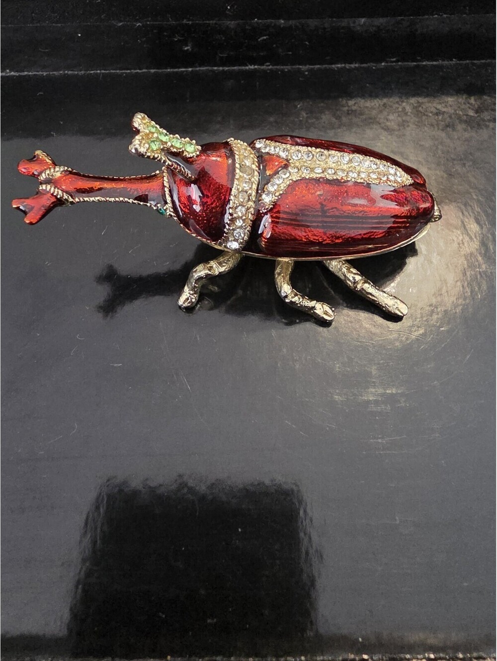 Atlantis Bug Trinket Box Enameled With Crystals VTG